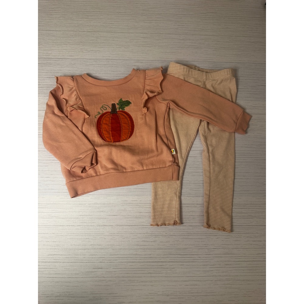 Adventurewear 360 Kids 2T Pumpkin Sweatshirt and Striped Leggings Set Peach Fall